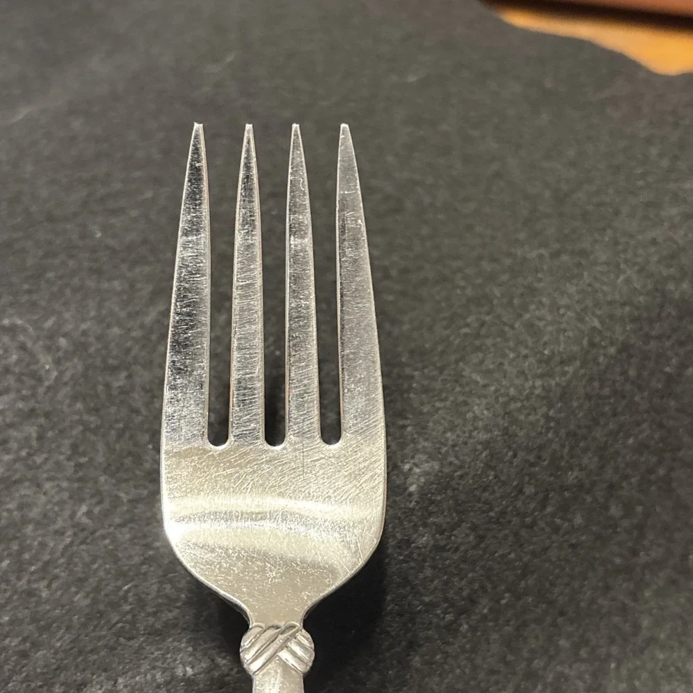 Oneida Rattan 4 Prong Cold Meat Fork Stainless Serving Utensil 8 1/4in USA